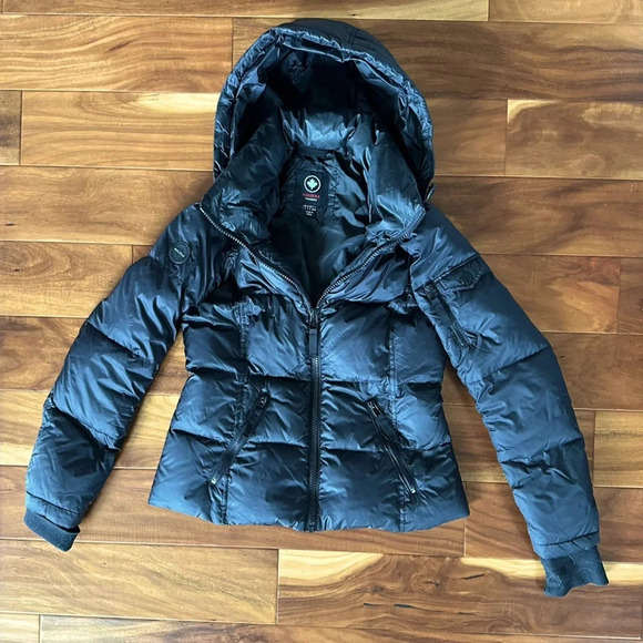 Halifax Black Down Filled Puffer Hooded Jacket size Small - Picture 1 of 3